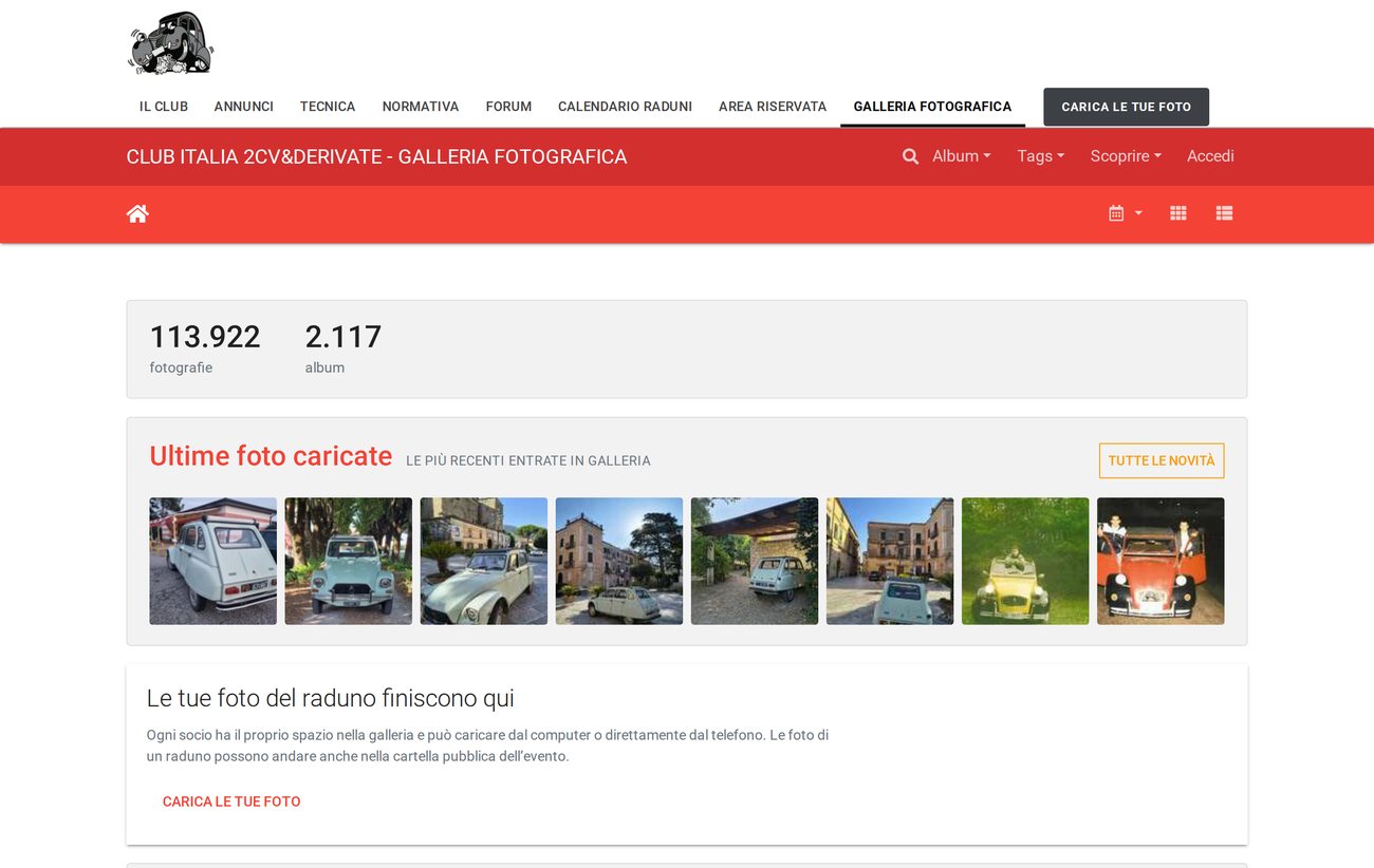 La pagina iniziale della galleria vista dal computer