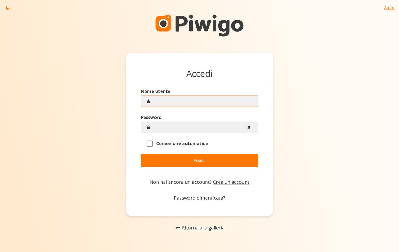 La schermata di accesso alla galleria