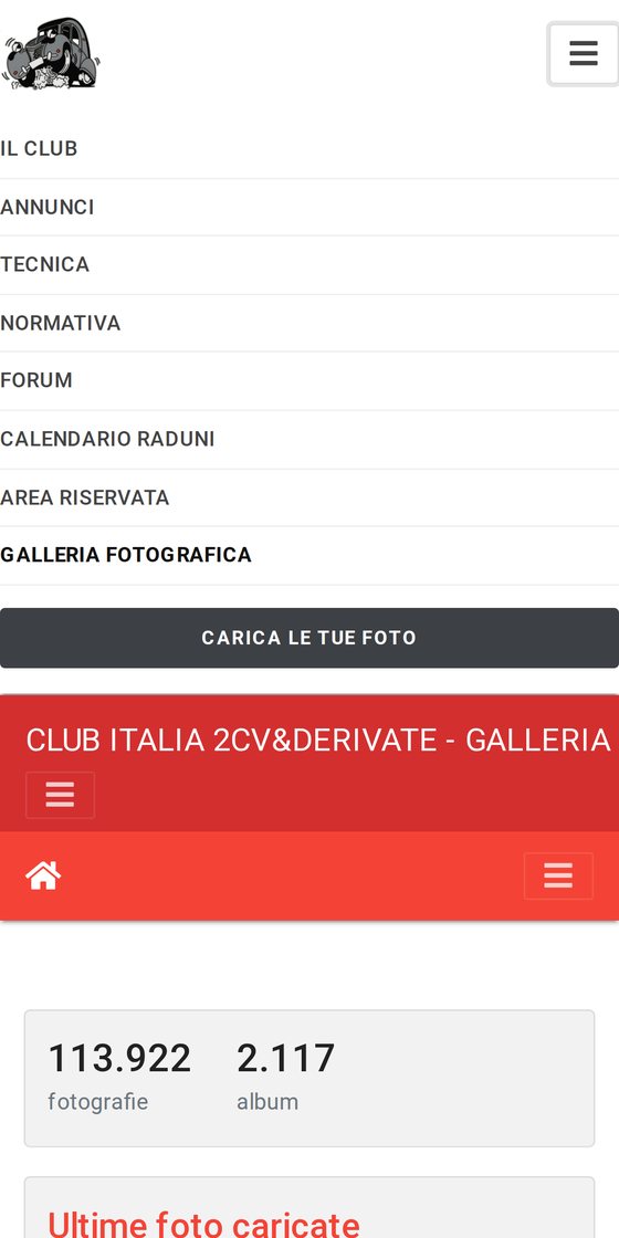 Il menu del sito del club aperto sul telefono